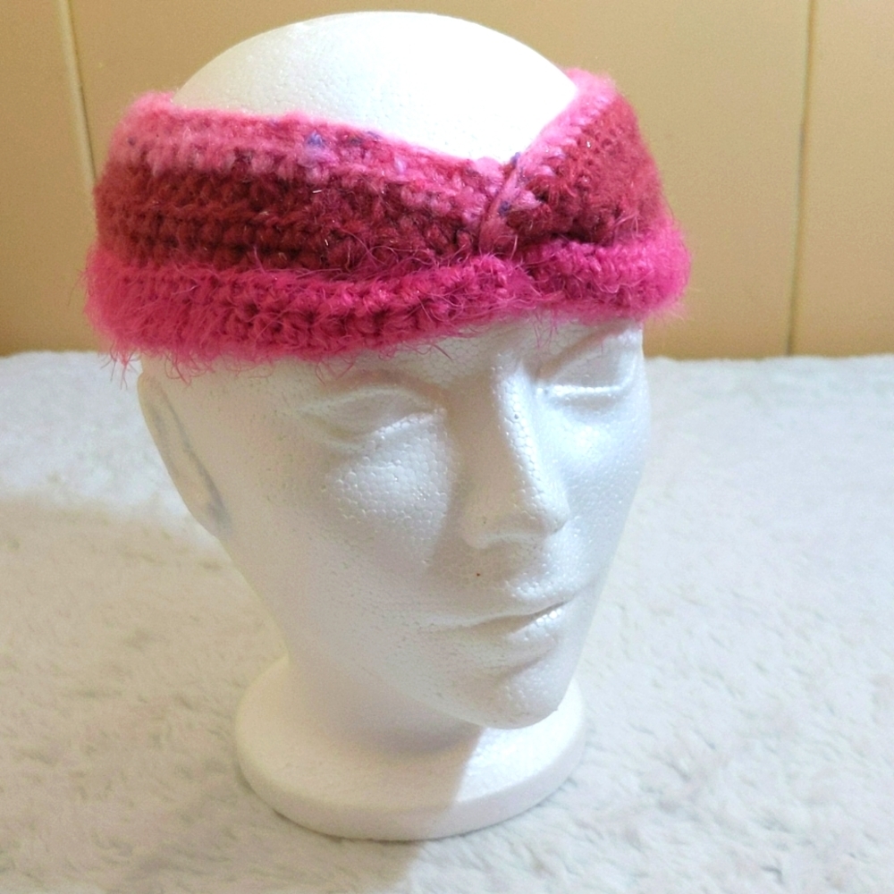 NWOT Handmade Crocheted Pink Hairy Headband Acrylic